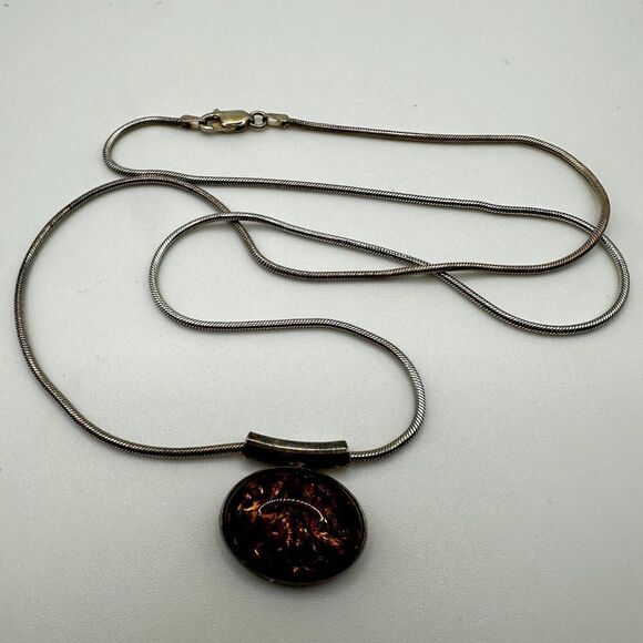 Baltic amber from Poland cabochon necklace in sterling silver! - Picture 2 of 13